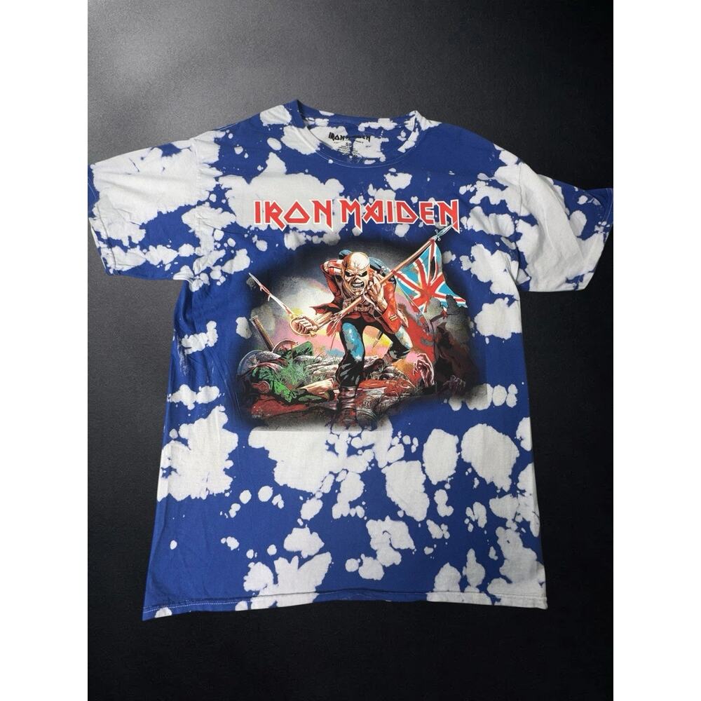 Iron Maiden Eddie Graphic T Shirt Blue Bleach Tie Dye Mens Small Band Tee New